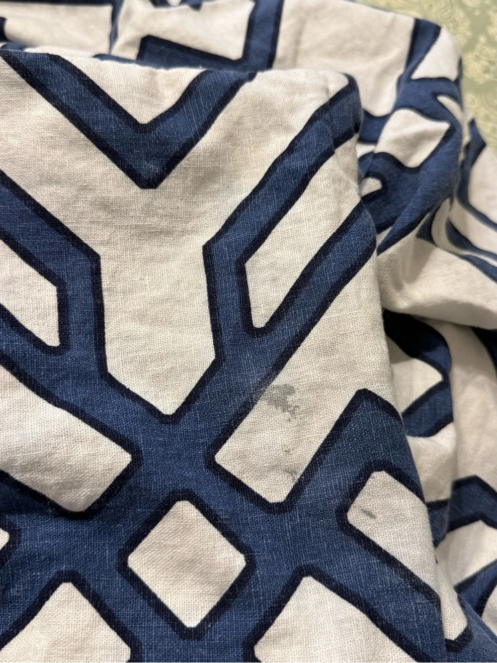 Pottery Barn Duvet Cover Linen Cotton Blend Shelby Geo White Blue Full/Queen